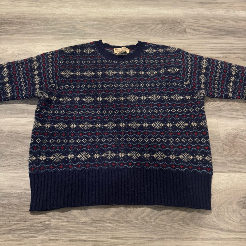 Newton Trading Co Medium 100% Shetland Wool Fair-Isle Crewneck Sweater